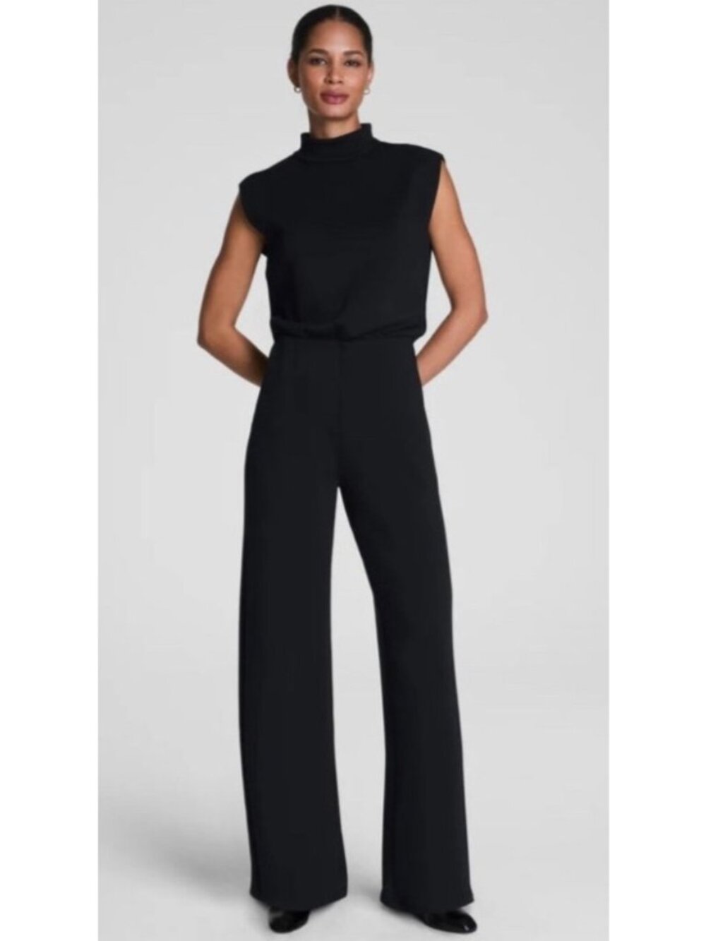 NEW Spanx Air Essentials Wide-Leg Mockneck Sleeveless Jumpsuit Black Small